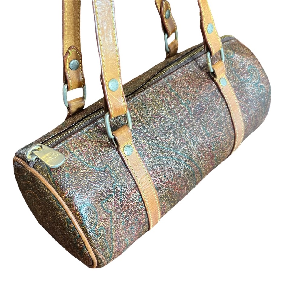 ETRO Milano Papillion Leather & Canvas Paisley Handbag Purse Vintage